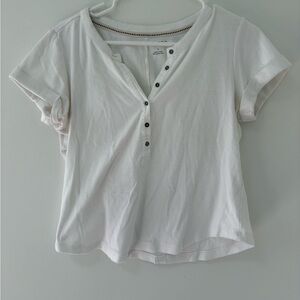 Pilcro White Short-Sleeve Henley Crop Top